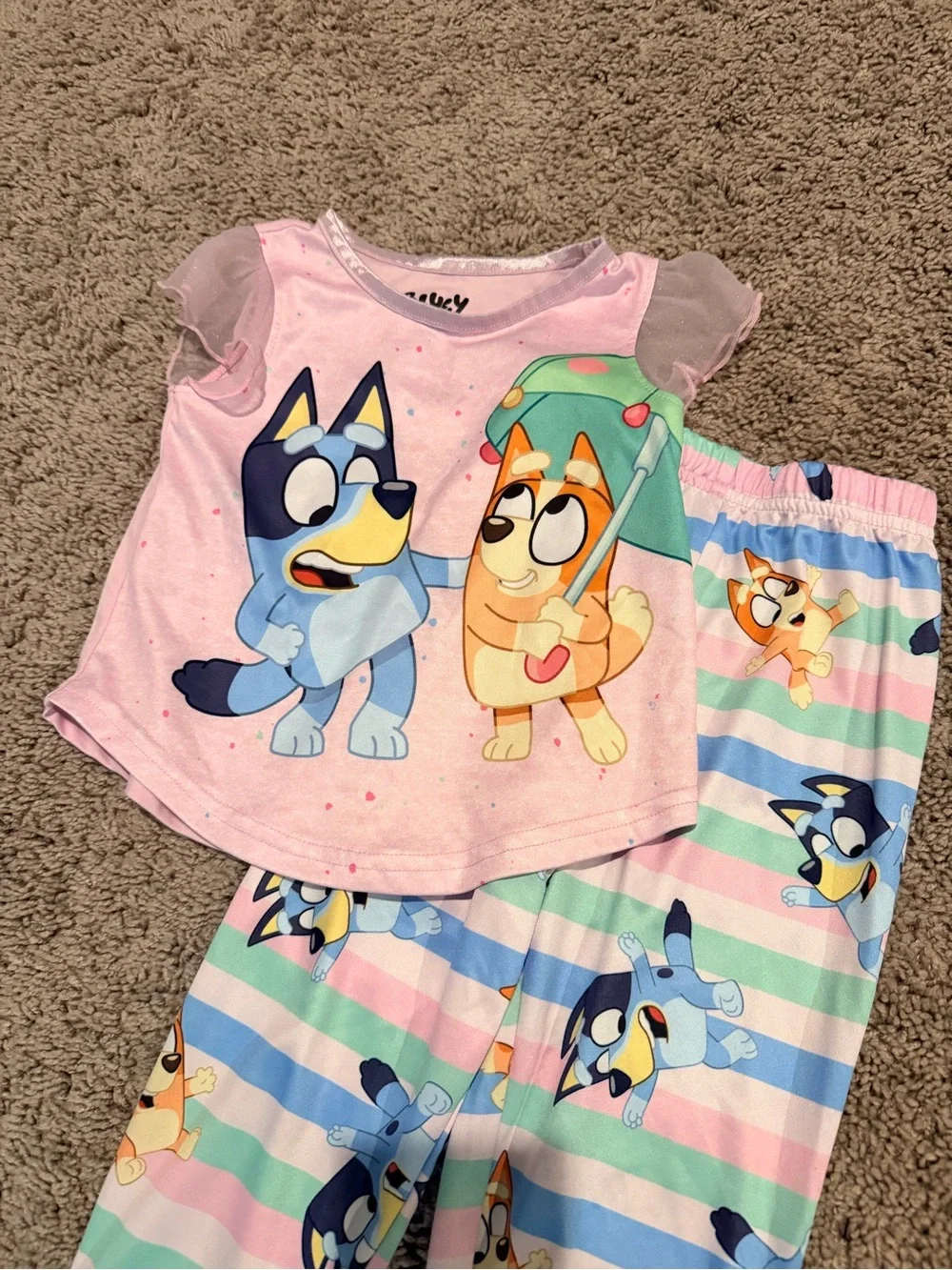 Bluey Pink & Pastel Stripe Short-Sleeve Pajama Set - Kids